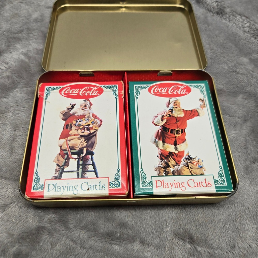 Vintage 1994 Coca-Cola Nostalgia Playing Cards Double Deck Santa Claus Tin Set